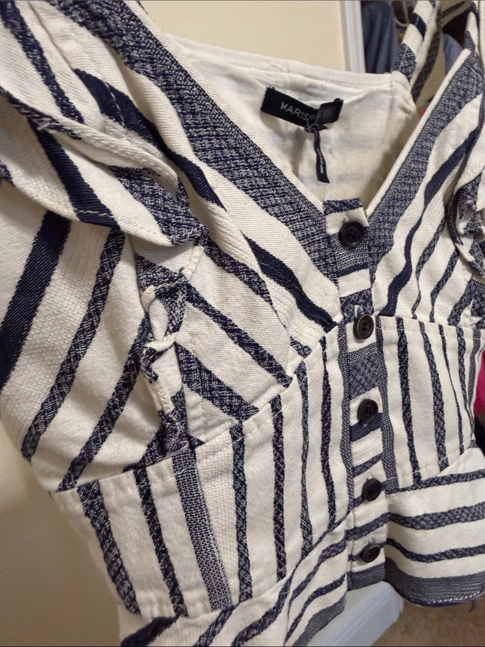 Marissa Web 💗Striped Button-Front Crop Top - Navy & White - Picture 13 of 13